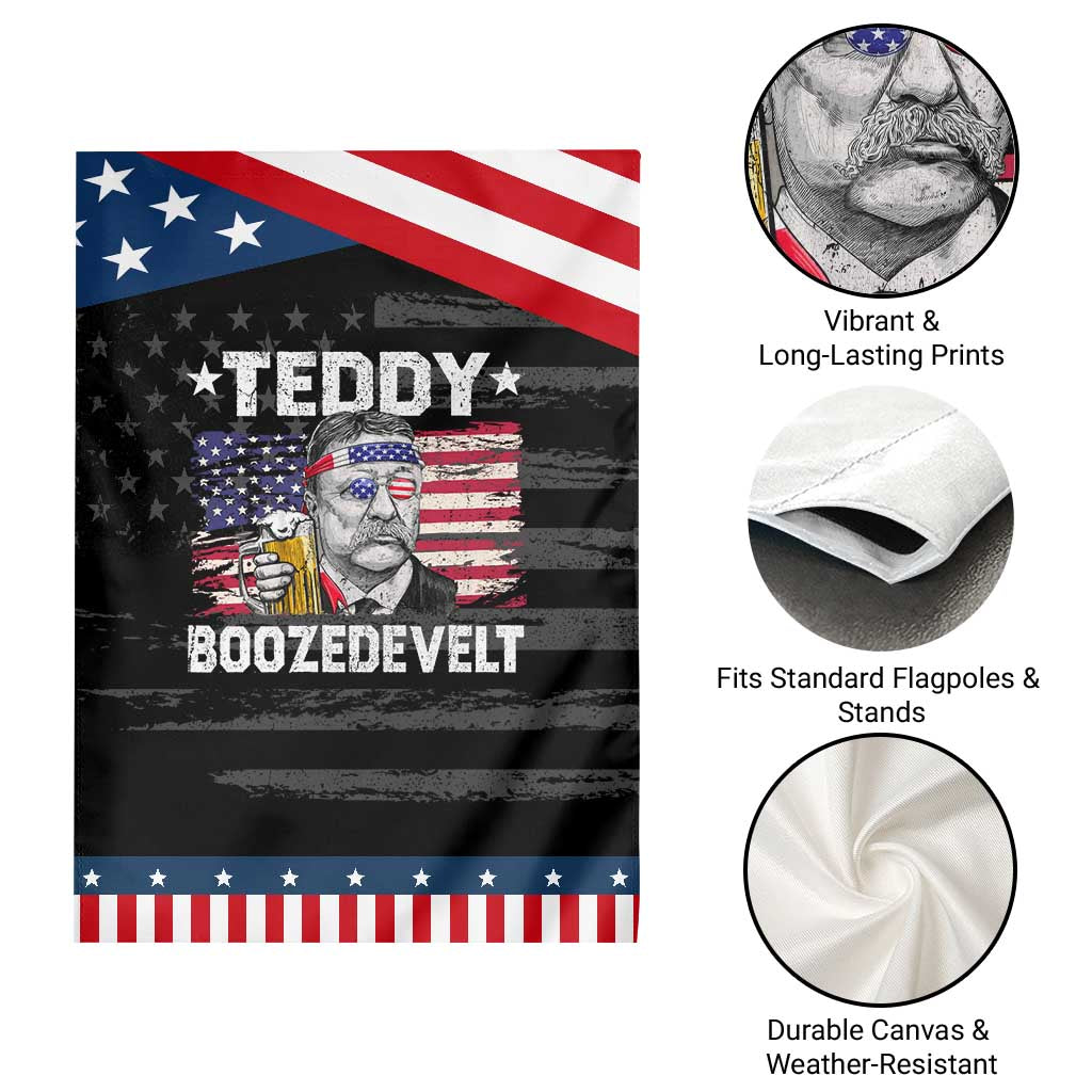 Funny Theodore Roosevelt 4th Of July Garden Flag Teddy Boozedevelt Drinking American Flag