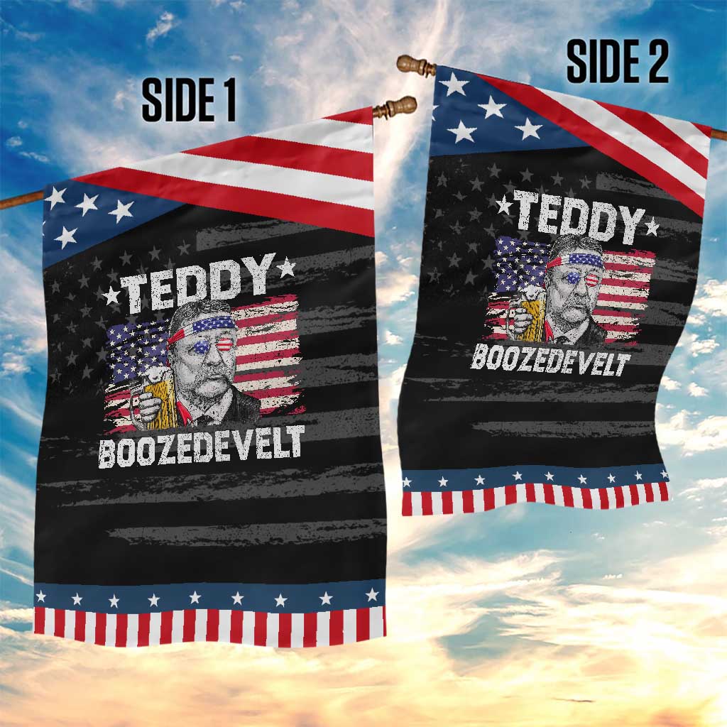 Funny Theodore Roosevelt 4th Of July Garden Flag Teddy Boozedevelt Drinking American Flag