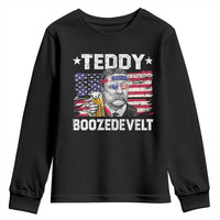 Funny Theodore Roosevelt 4th Of July Youth Sweatshirt Teddy Boozedevelt Drinking American Flag - Wonder Print Shop