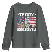Funny Theodore Roosevelt 4th Of July Youth Sweatshirt Teddy Boozedevelt Drinking American Flag - Wonder Print Shop