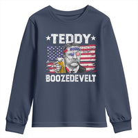 Funny Theodore Roosevelt 4th Of July Youth Sweatshirt Teddy Boozedevelt Drinking American Flag - Wonder Print Shop