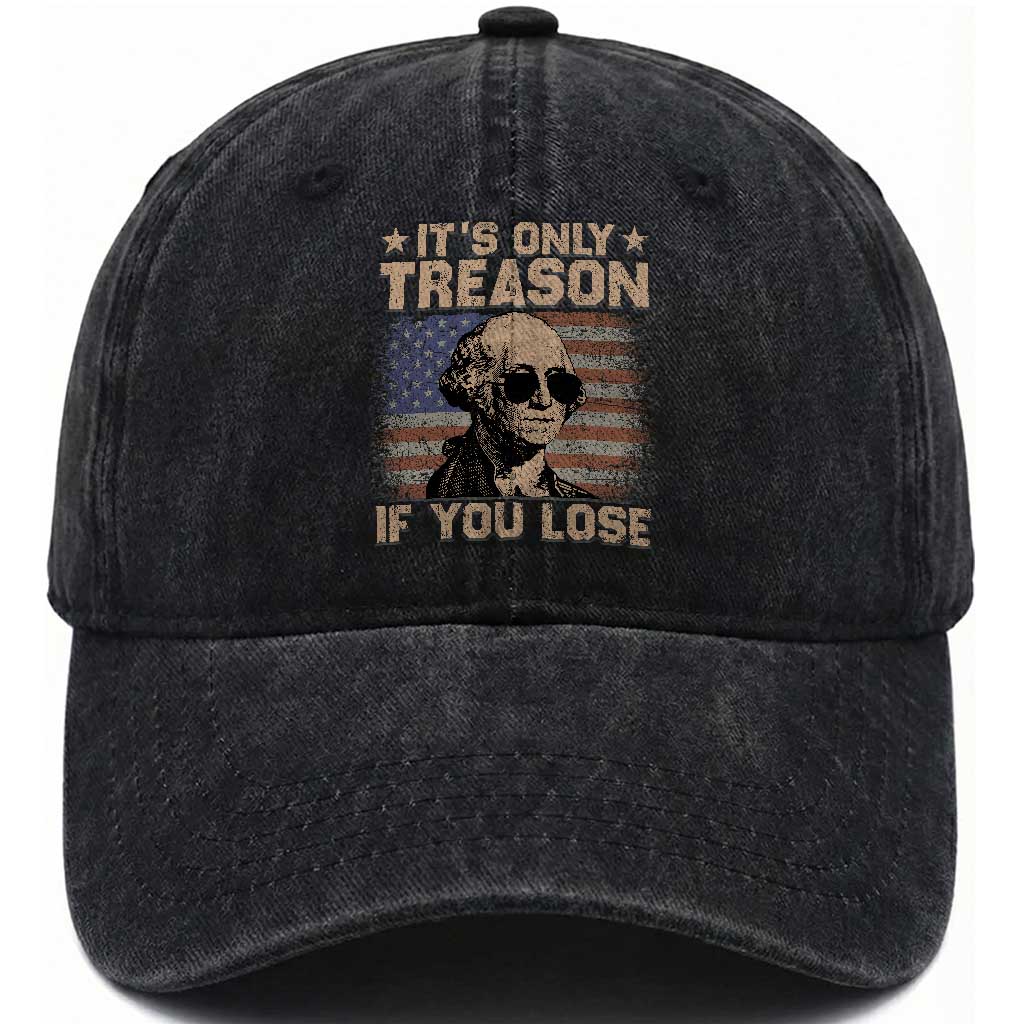 George Washington 4th Of July Washed Cotton Baseball Cap Its Only Treason If You Lose Retro American Flag