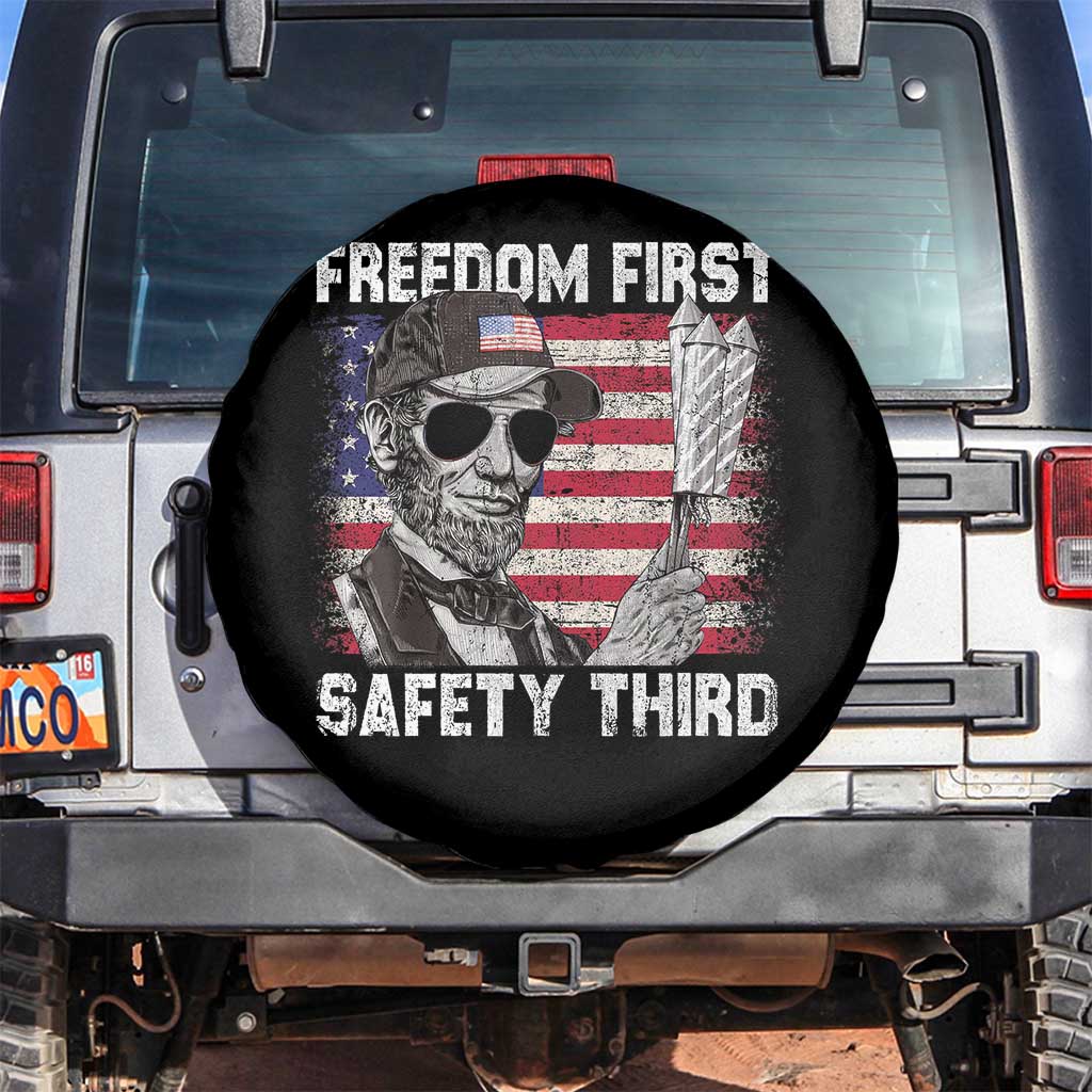 Lincoln 4th Of July Spare Tire Cover Abe Freedom First Safety Third American Flag - Wonder Print Shop