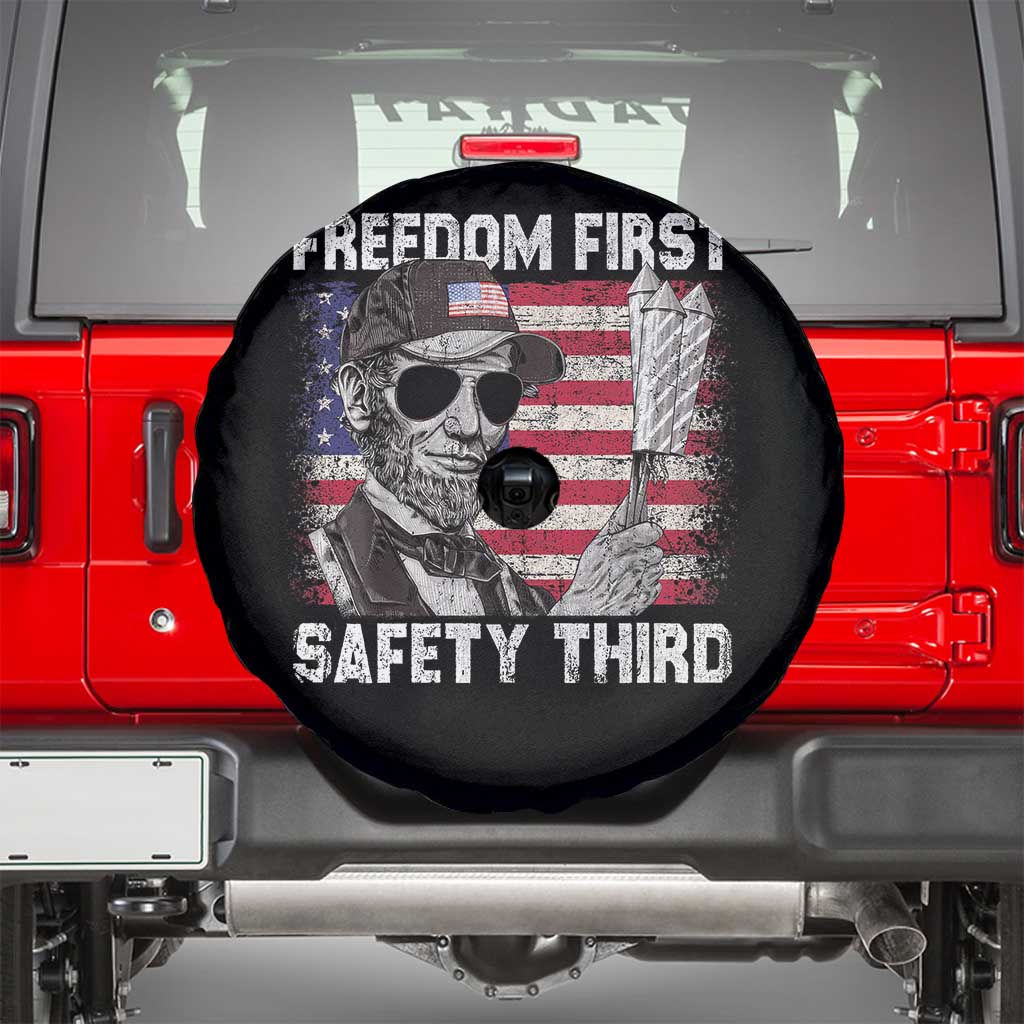 Lincoln 4th Of July Spare Tire Cover Abe Freedom First Safety Third American Flag - Wonder Print Shop