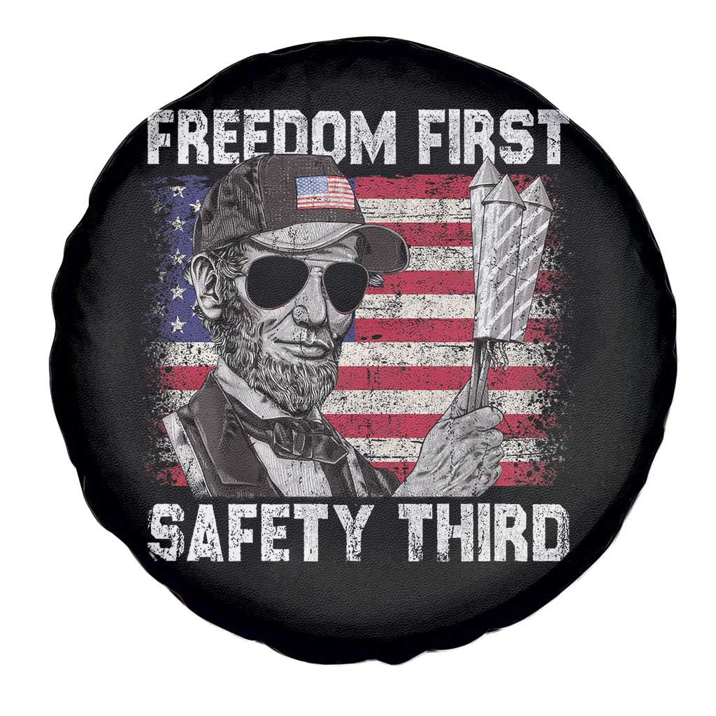Lincoln 4th Of July Spare Tire Cover Abe Freedom First Safety Third American Flag - Wonder Print Shop
