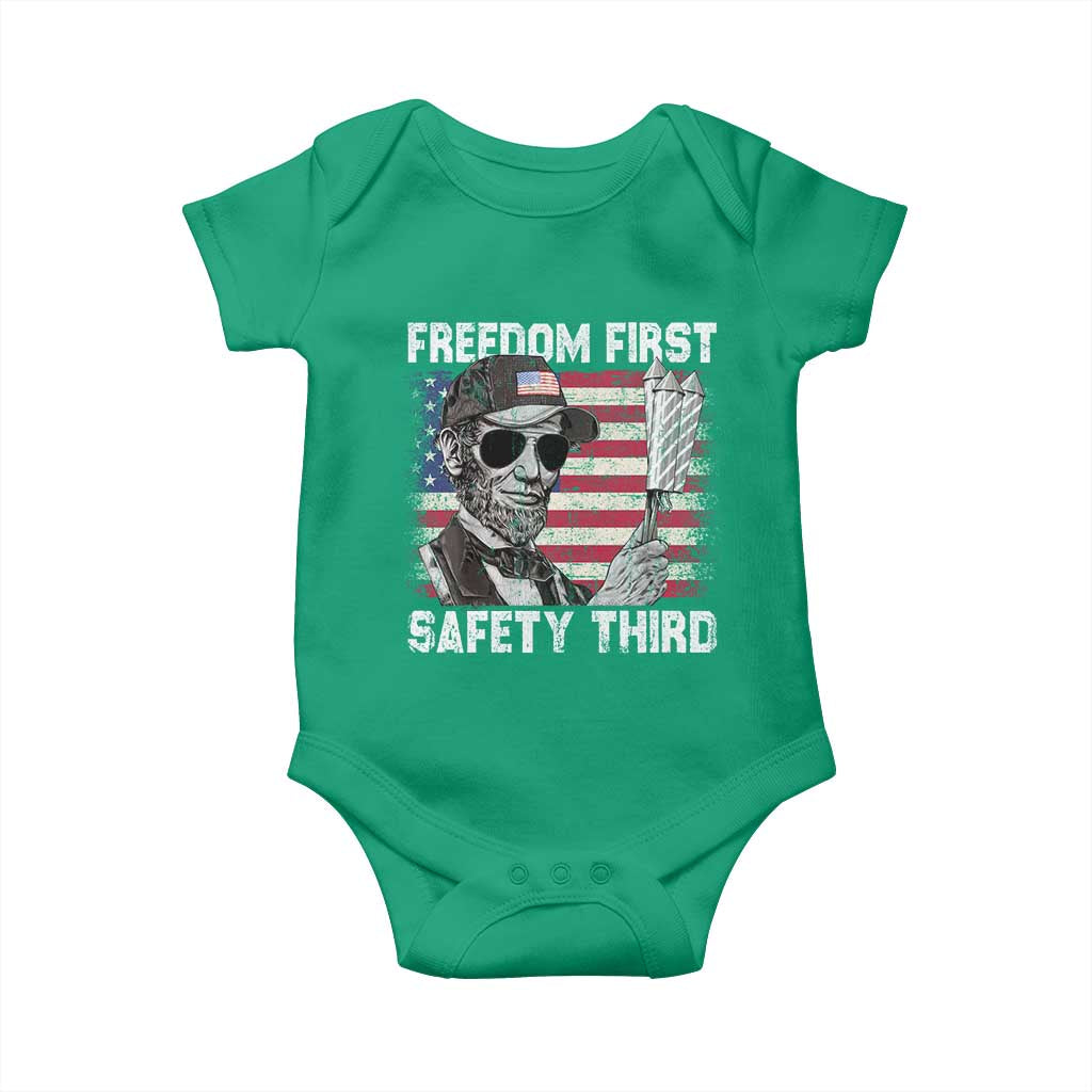 Lincoln 4th Of July Baby Onesie Abe Freedom First Safety Third American Flag - Wonder Print Shop