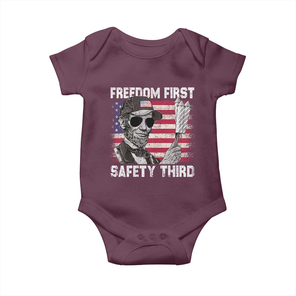 Lincoln 4th Of July Baby Onesie Abe Freedom First Safety Third American Flag - Wonder Print Shop