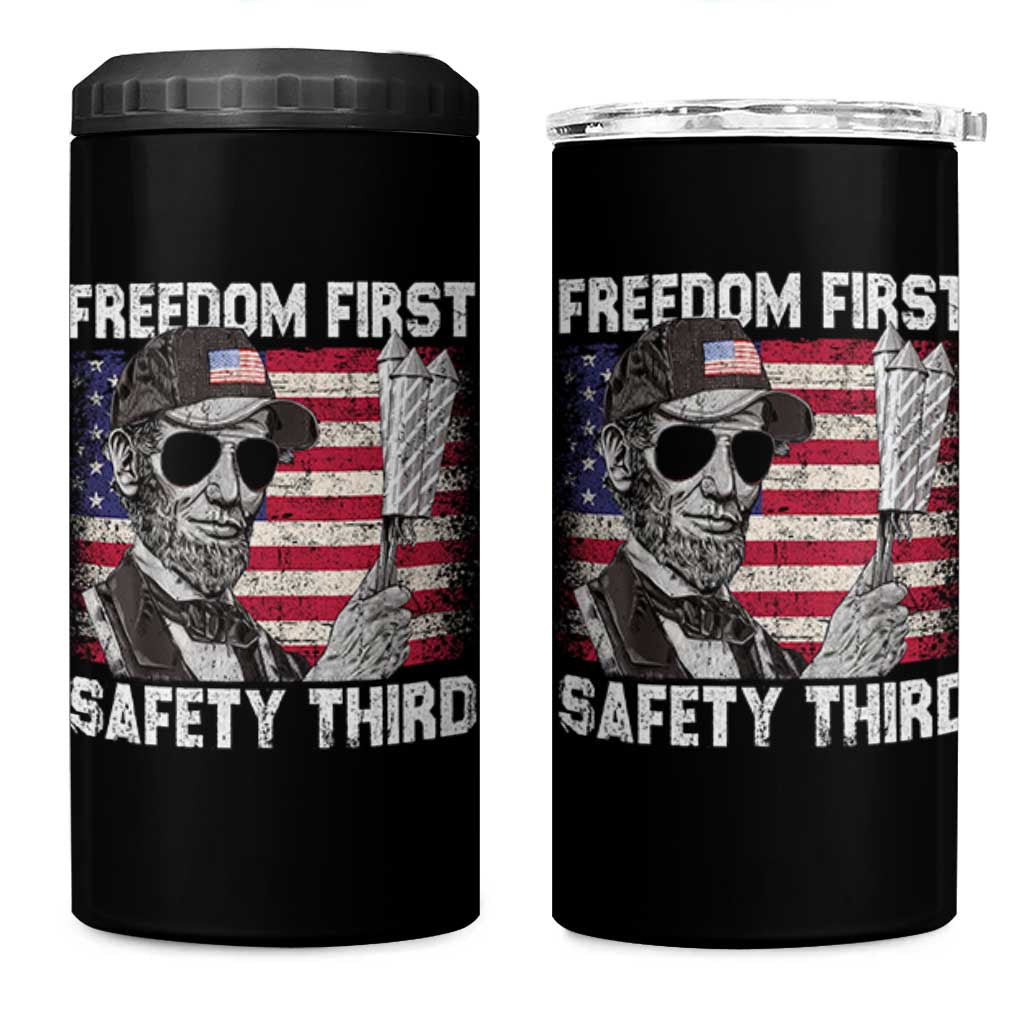 Lincoln 4th Of July 4 in 1 Can Cooler Tumbler Abe Freedom First Safety Third American Flag - Wonder Print Shop