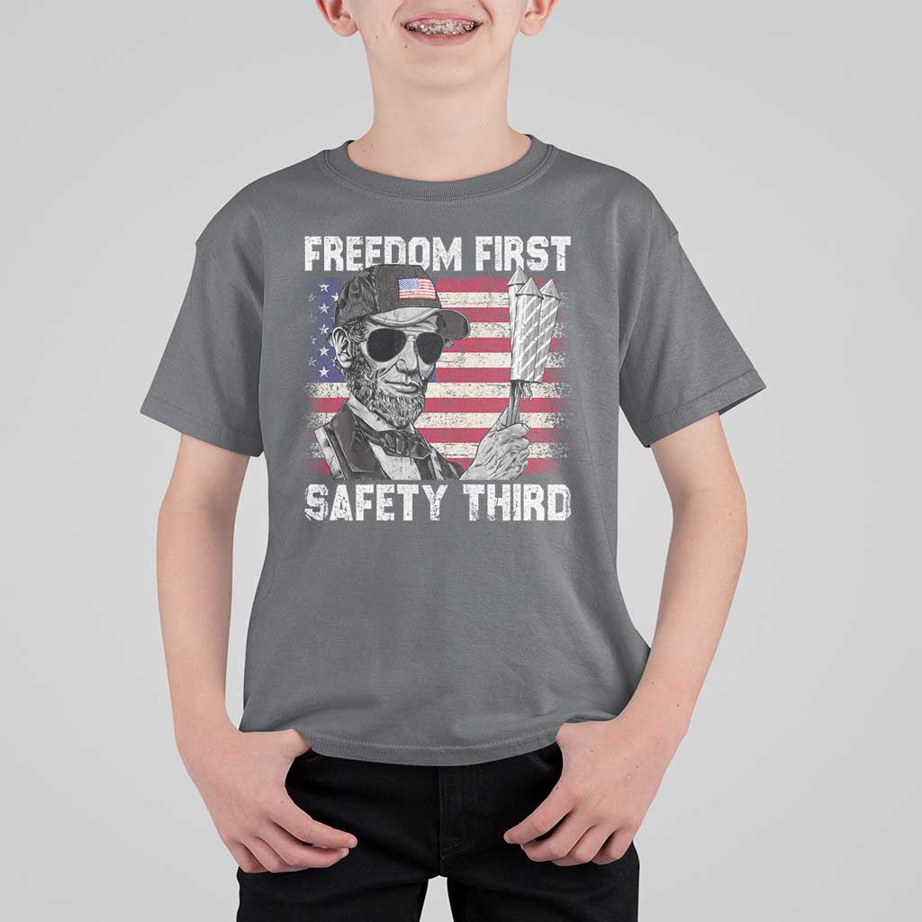 Lincoln 4th Of July T Shirt For Kid Abe Freedom First Safety Third American Flag - Wonder Print Shop