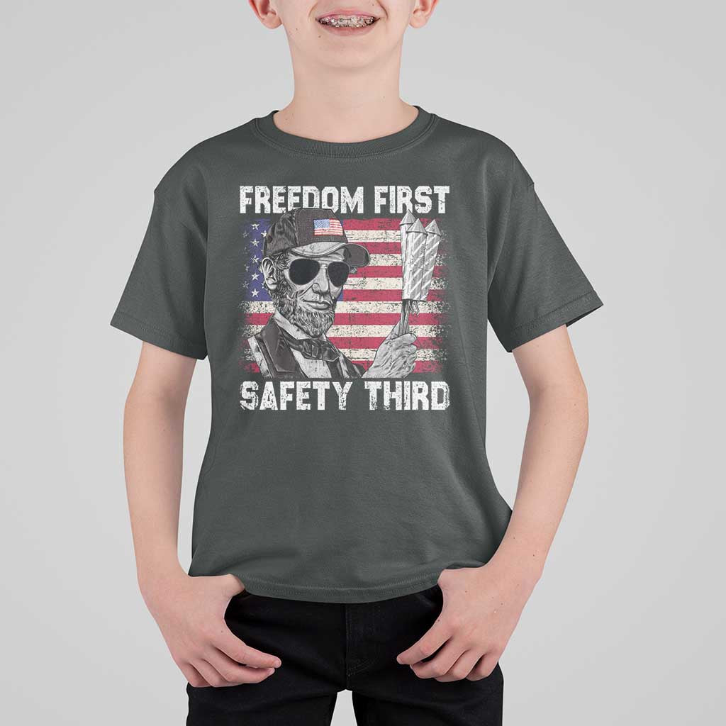 Lincoln 4th Of July T Shirt For Kid Abe Freedom First Safety Third American Flag - Wonder Print Shop
