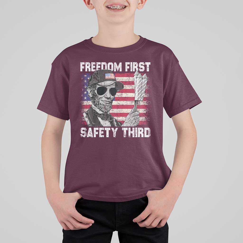 Lincoln 4th Of July T Shirt For Kid Abe Freedom First Safety Third American Flag - Wonder Print Shop