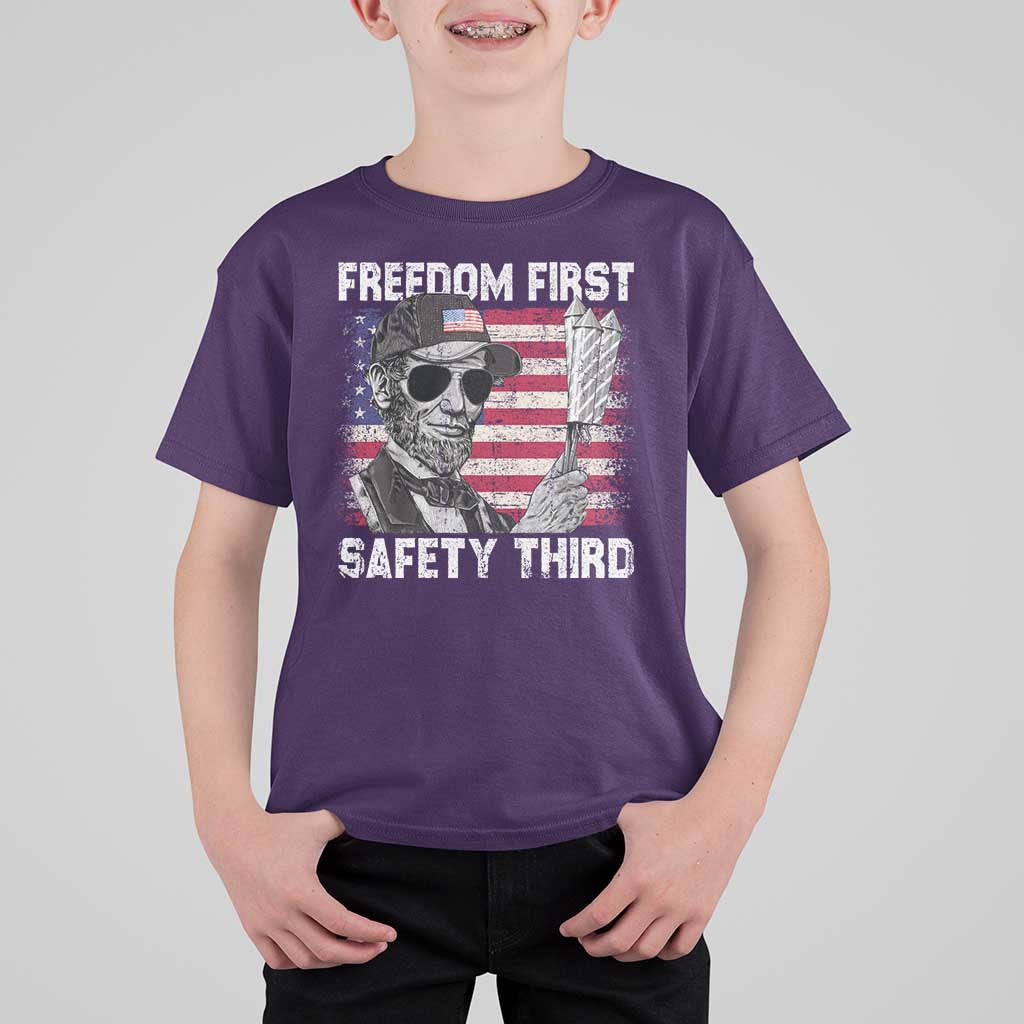 Lincoln 4th Of July T Shirt For Kid Abe Freedom First Safety Third American Flag - Wonder Print Shop