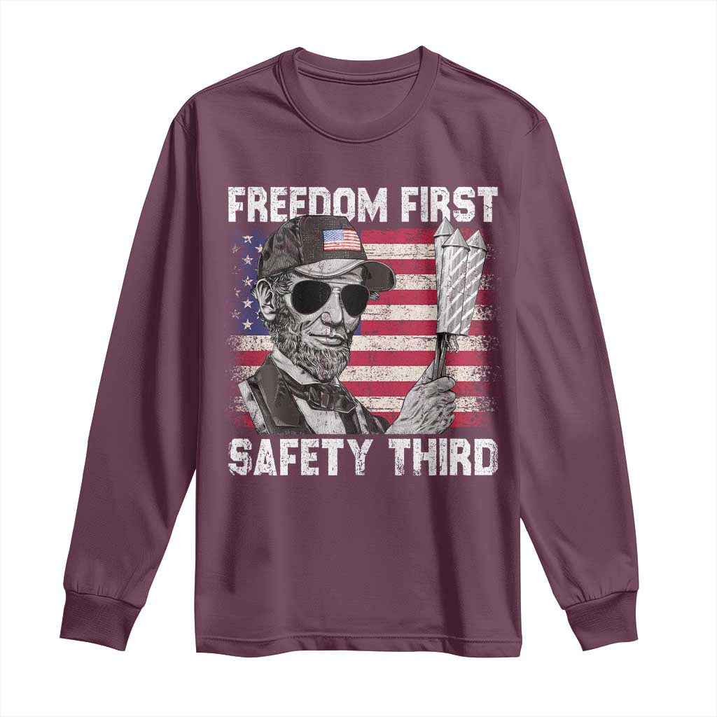 Lincoln 4th Of July Long Sleeve Shirt Abe Freedom First Safety Third American Flag - Wonder Print Shop