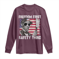 Lincoln 4th Of July Long Sleeve Shirt Abe Freedom First Safety Third American Flag - Wonder Print Shop