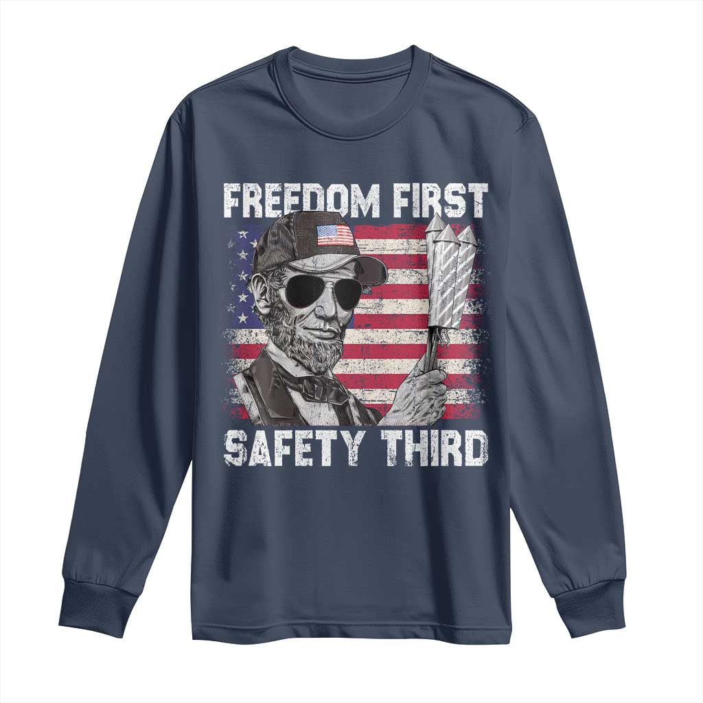 Lincoln 4th Of July Long Sleeve Shirt Abe Freedom First Safety Third American Flag - Wonder Print Shop