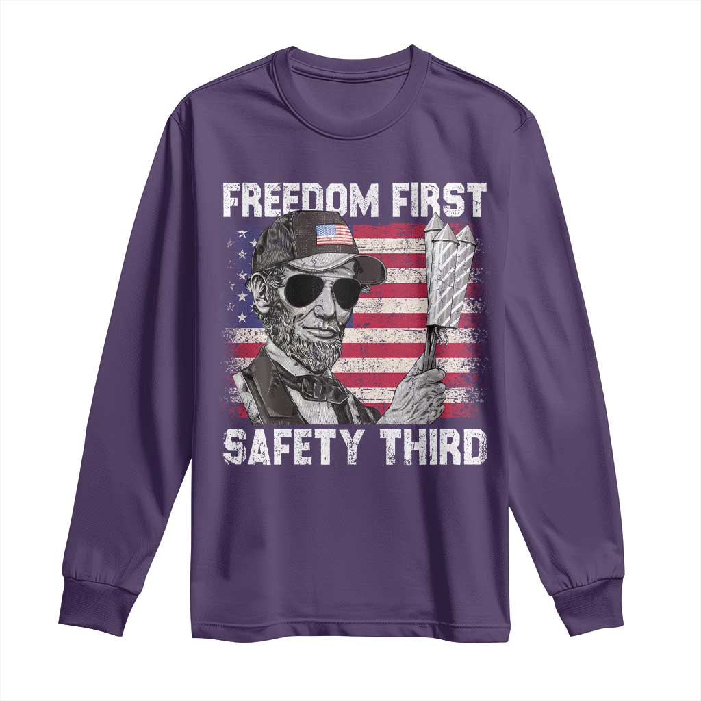 Lincoln 4th Of July Long Sleeve Shirt Abe Freedom First Safety Third American Flag - Wonder Print Shop