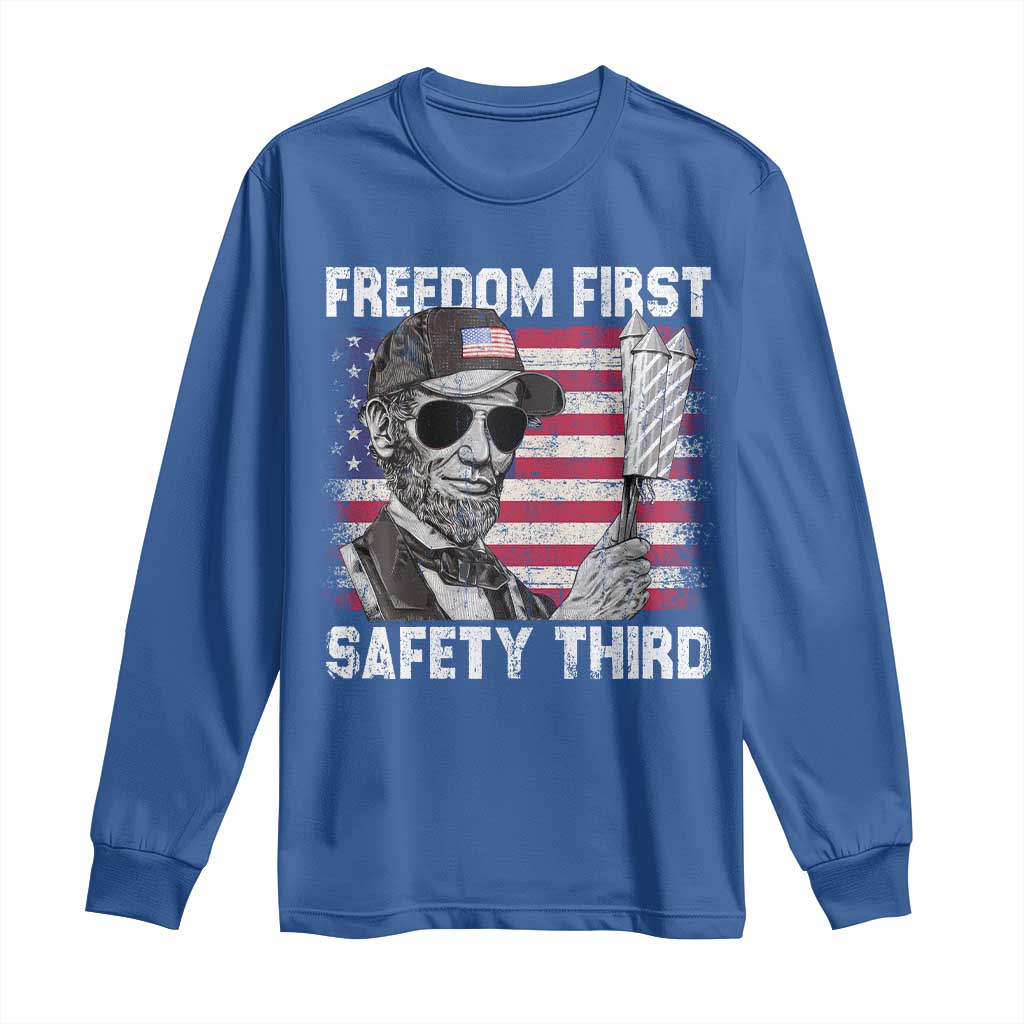 Lincoln 4th Of July Long Sleeve Shirt Abe Freedom First Safety Third American Flag - Wonder Print Shop