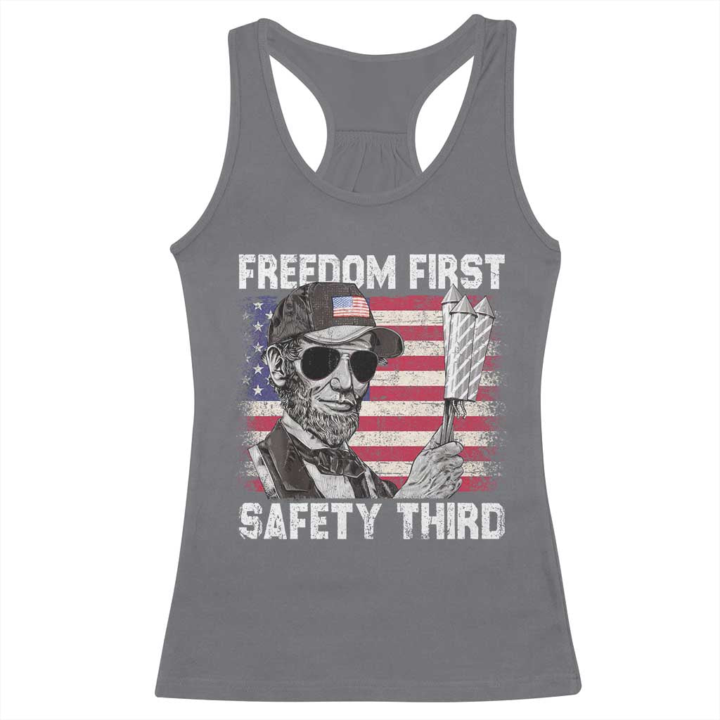 Lincoln 4th Of July Racerback Tank Top Abe Freedom First Safety Third American Flag - Wonder Print Shop