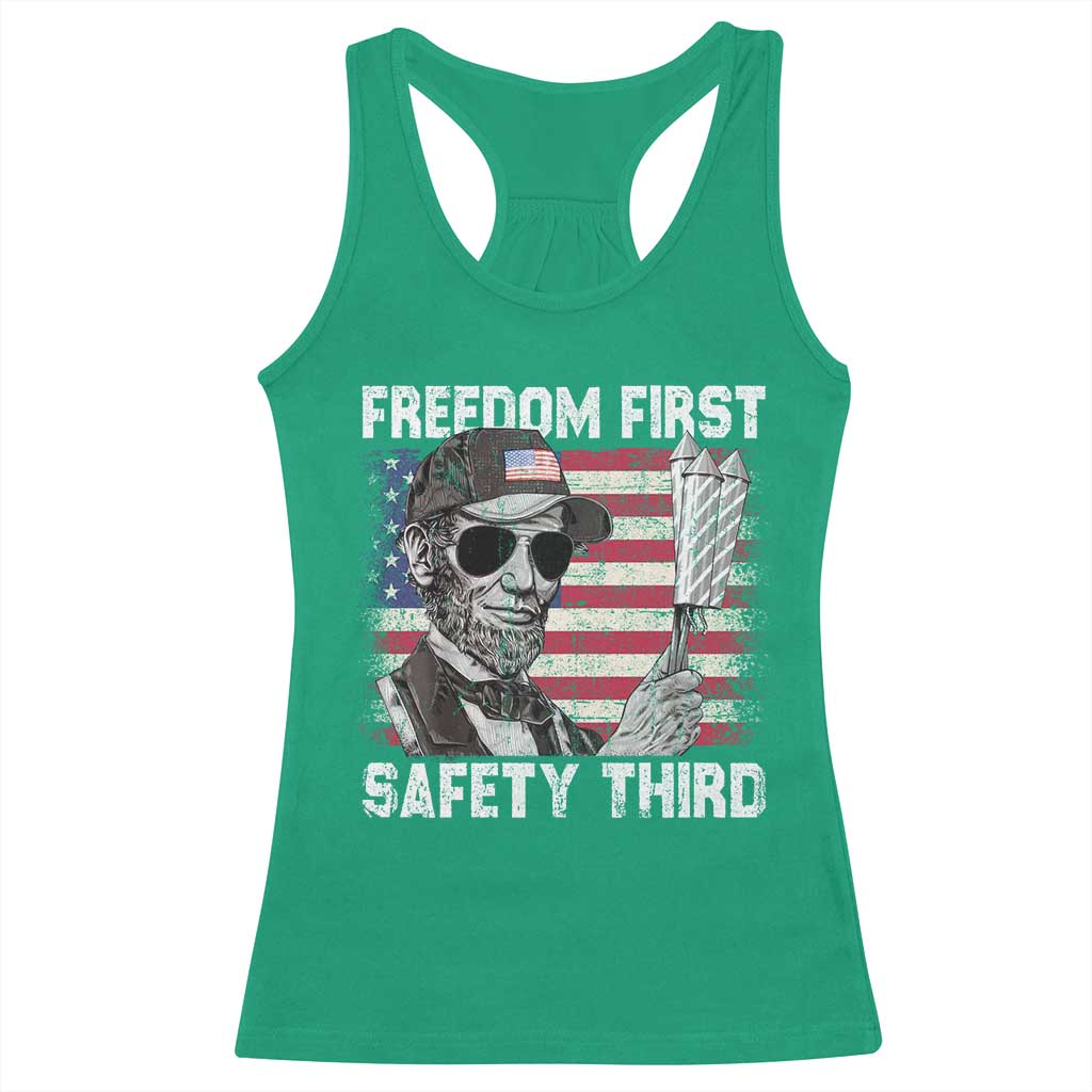 Lincoln 4th Of July Racerback Tank Top Abe Freedom First Safety Third American Flag - Wonder Print Shop