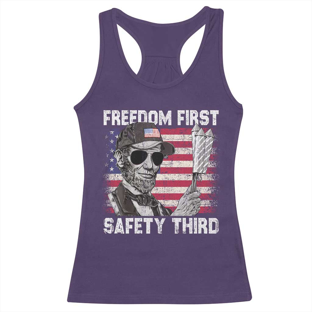 Lincoln 4th Of July Racerback Tank Top Abe Freedom First Safety Third American Flag - Wonder Print Shop