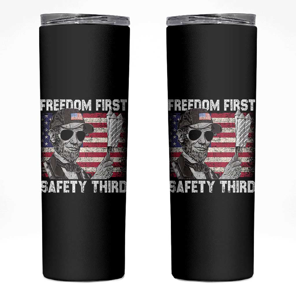 Lincoln 4th Of July Skinny Tumbler Abe Freedom First Safety Third American Flag - Wonder Print Shop