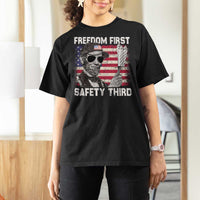 Lincoln 4th Of July T Shirt For Women Abe Freedom First Safety Third American Flag - Wonder Print Shop