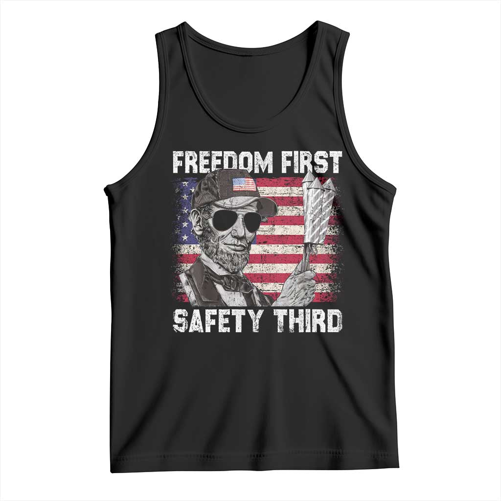 Lincoln 4th Of July Tank Top Abe Freedom First Safety Third American Flag - Wonder Print Shop