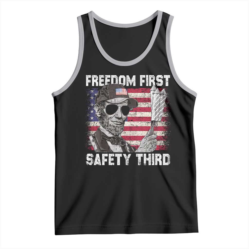Lincoln 4th Of July Tank Top Abe Freedom First Safety Third American Flag - Wonder Print Shop