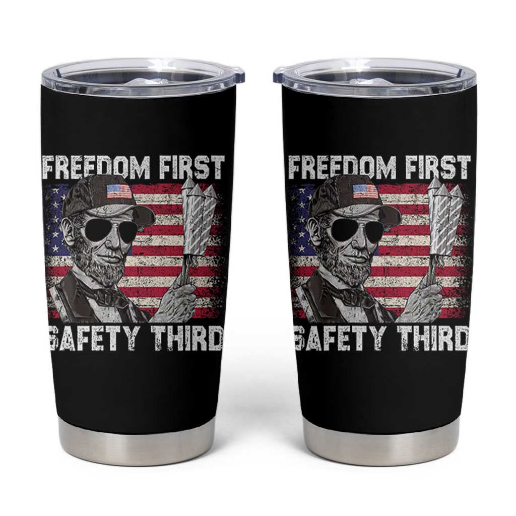 Lincoln 4th Of July Tumbler Cup Abe Freedom First Safety Third American Flag - Wonder Print Shop