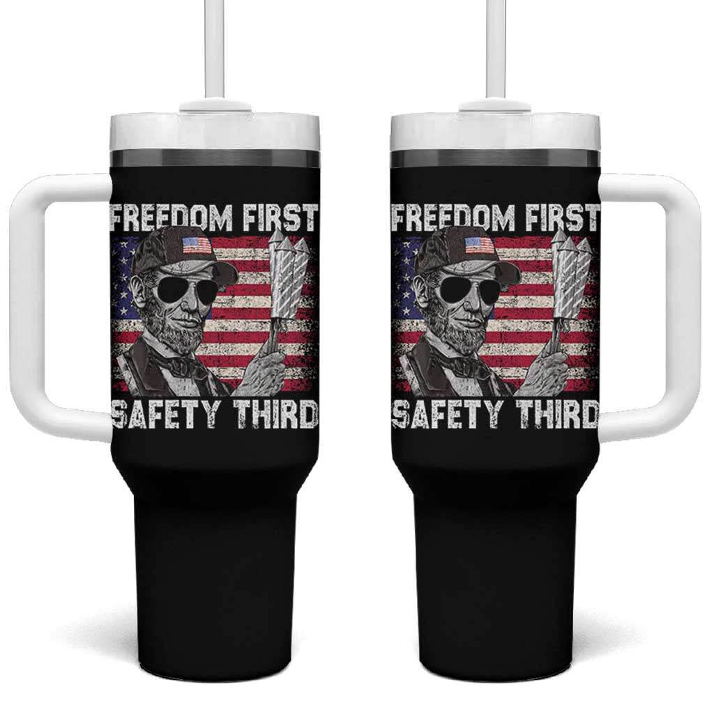 Lincoln 4th Of July Tumbler With Handle Abe Freedom First Safety Third American Flag - Wonder Print Shop