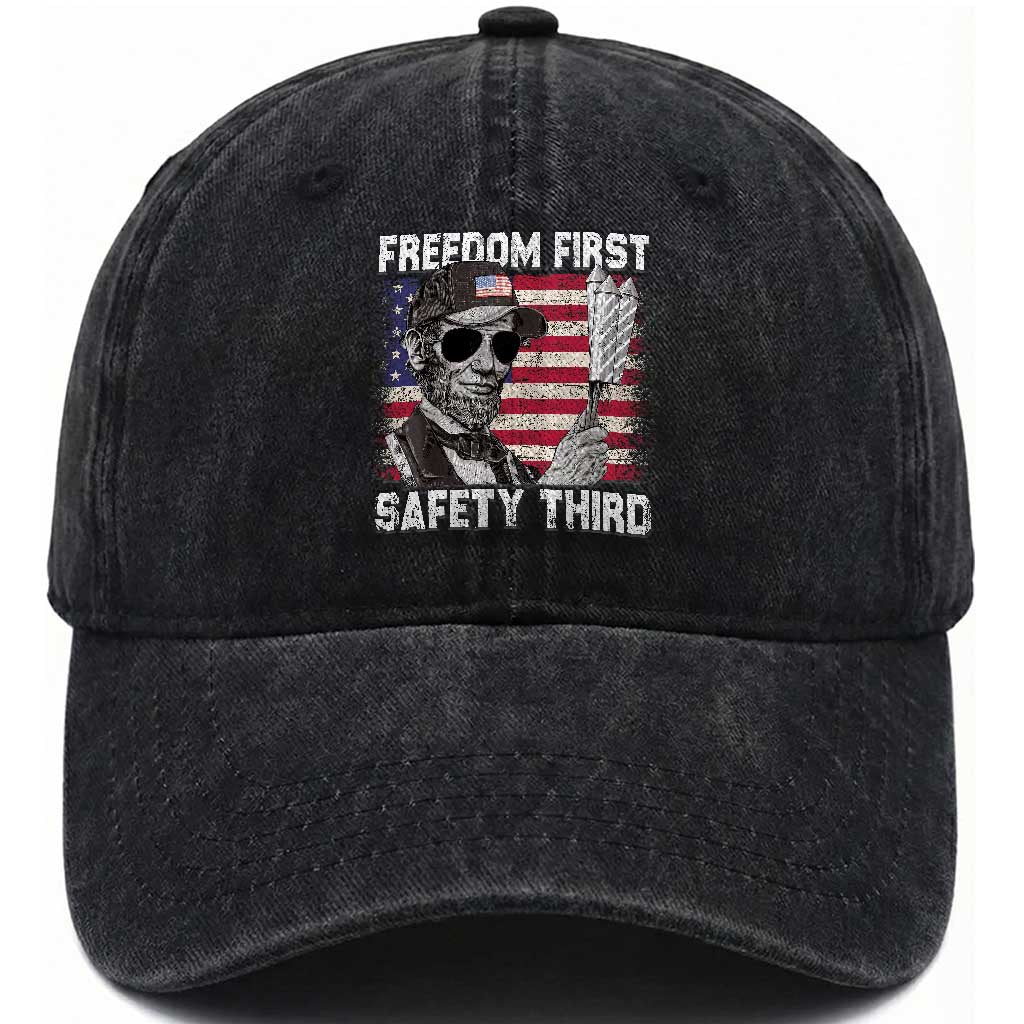 Lincoln 4th Of July Washed Cotton Baseball Cap Abe Freedom First Safety Third American Flag