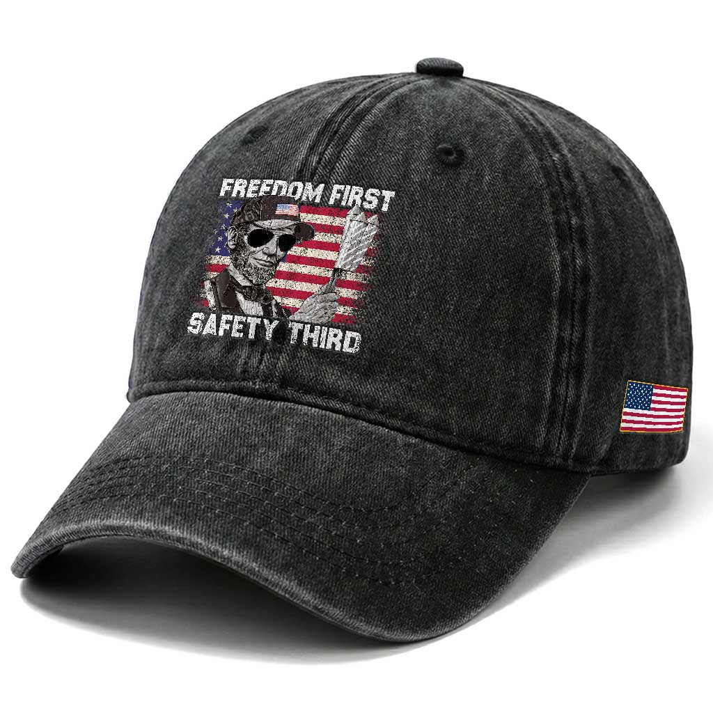 Lincoln 4th Of July Washed Cotton Baseball Cap Abe Freedom First Safety Third American Flag