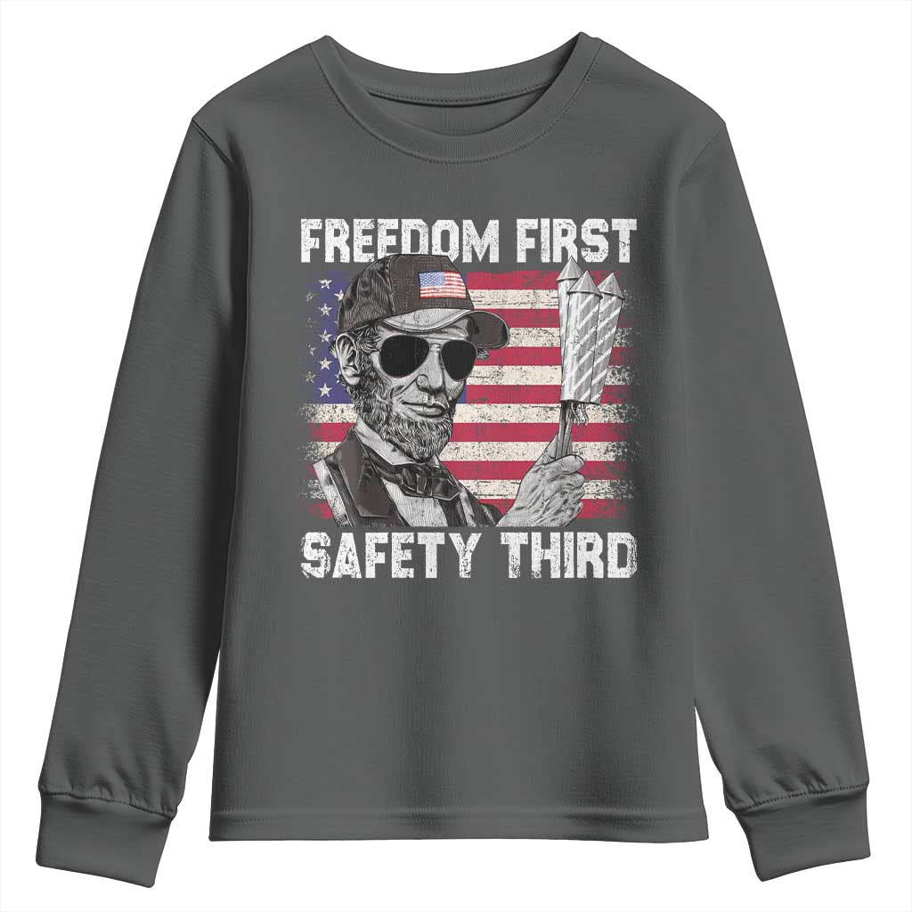 Lincoln 4th Of July Youth Sweatshirt Abe Freedom First Safety Third American Flag - Wonder Print Shop