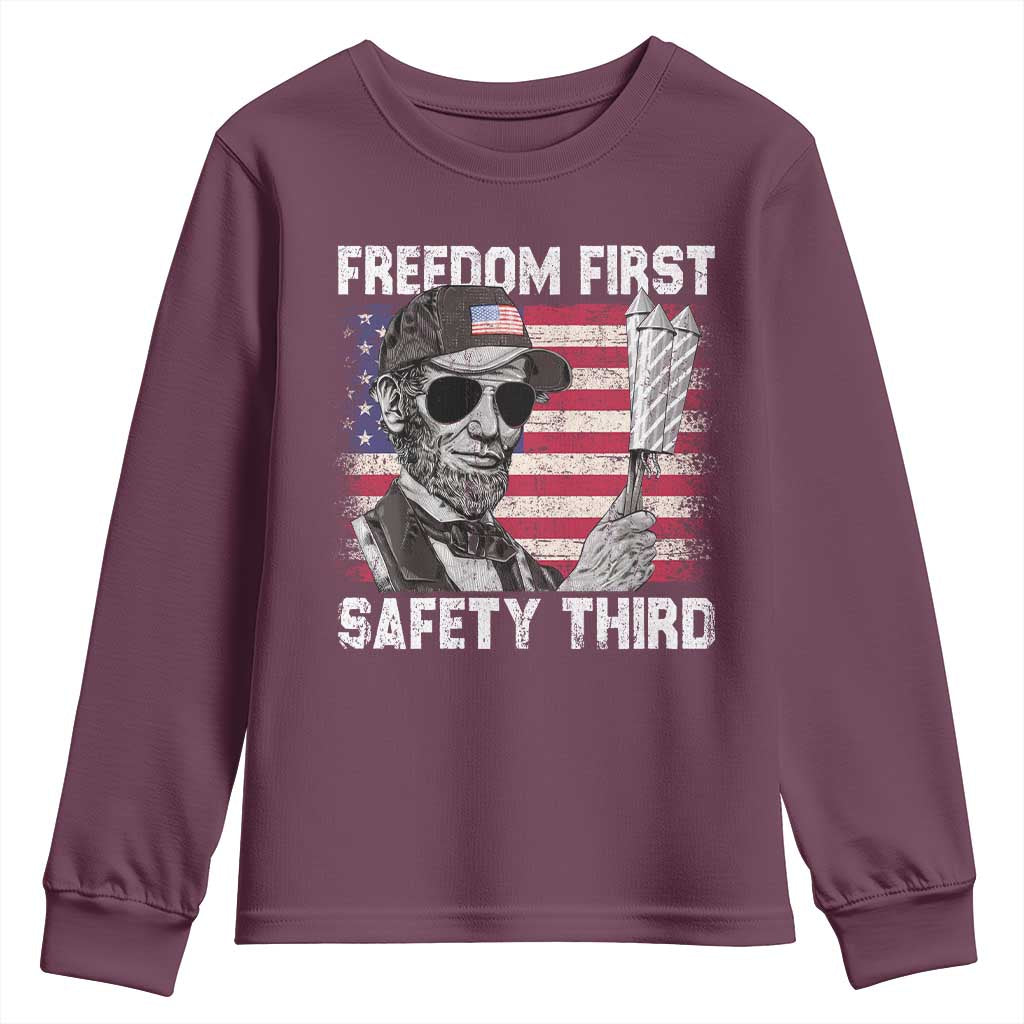 Lincoln 4th Of July Youth Sweatshirt Abe Freedom First Safety Third American Flag - Wonder Print Shop