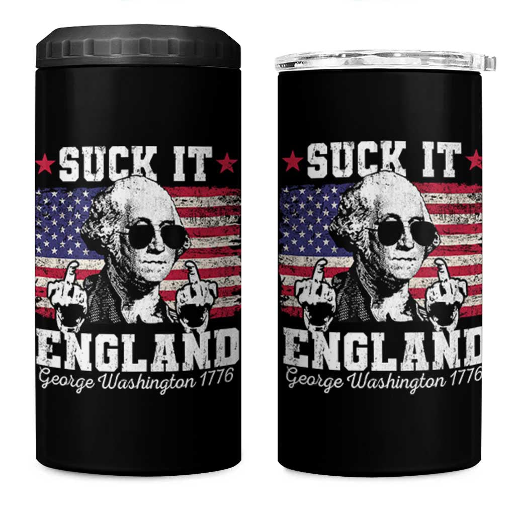 Funny 4th of July George Washington 4 in 1 Can Cooler Tumbler Suck It England 1776 - Wonder Print Shop