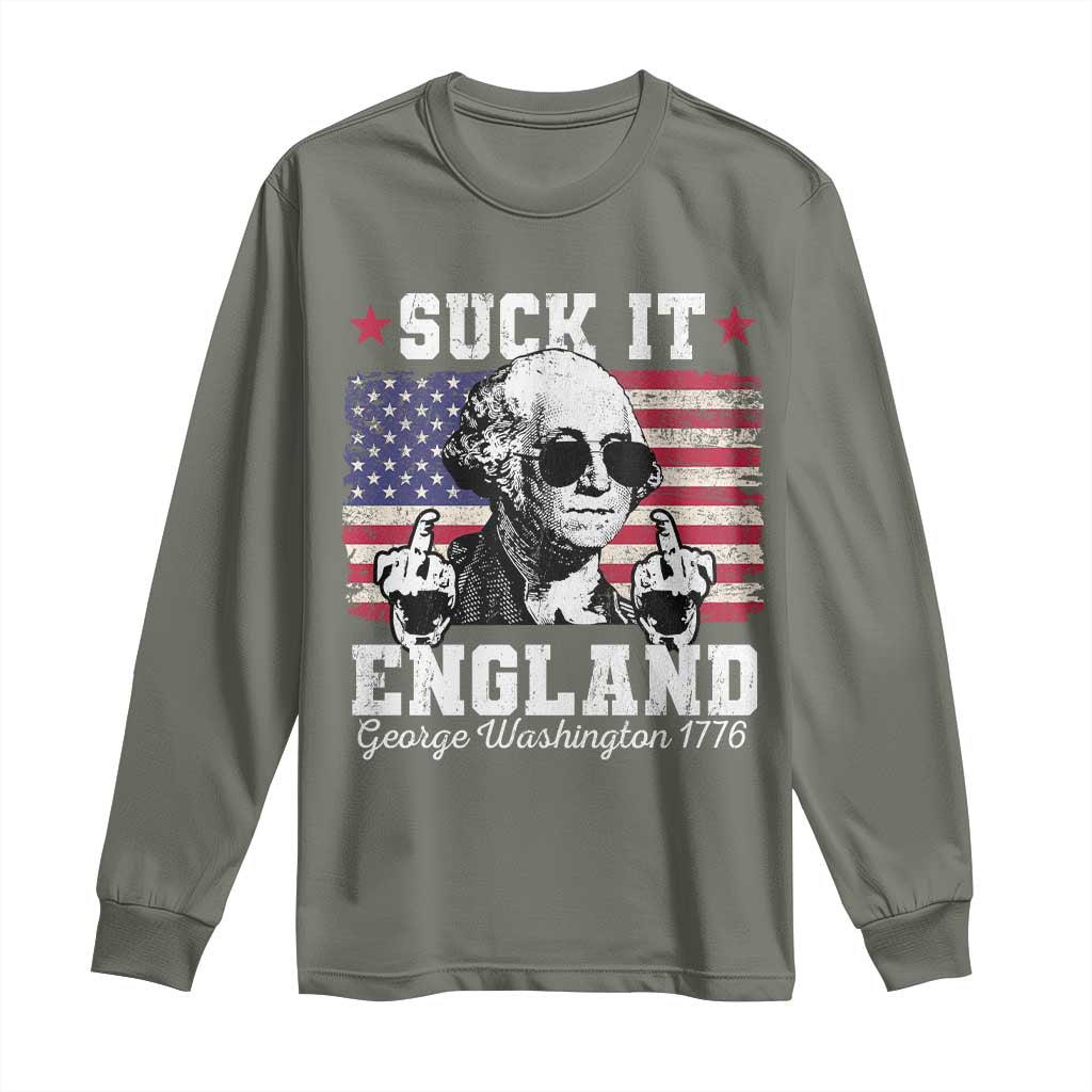 Funny 4th of July George Washington Long Sleeve Shirt Suck It England 1776 - Wonder Print Shop