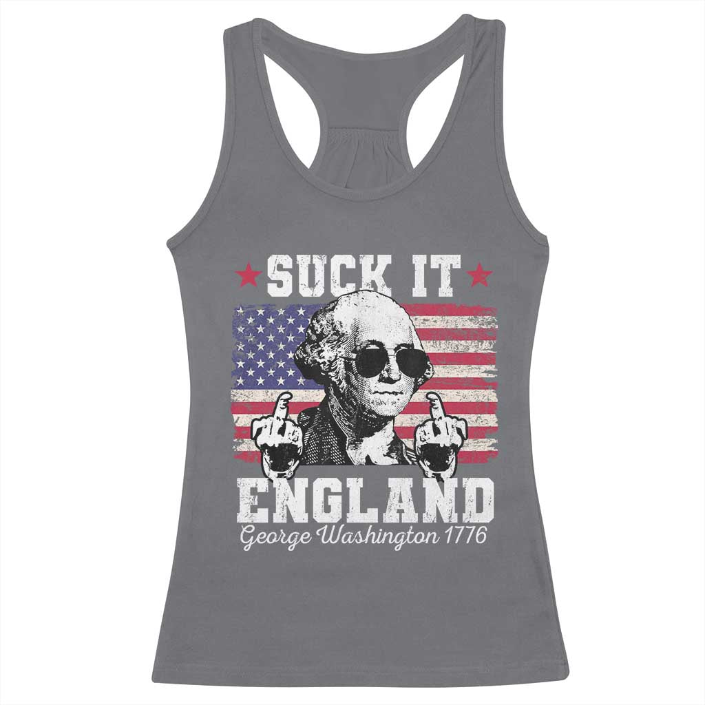 Funny 4th of July George Washington Racerback Tank Top Suck It England 1776 - Wonder Print Shop