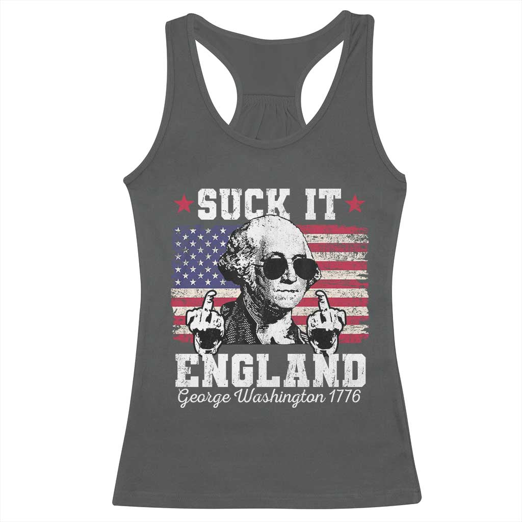 Funny 4th of July George Washington Racerback Tank Top Suck It England 1776 - Wonder Print Shop