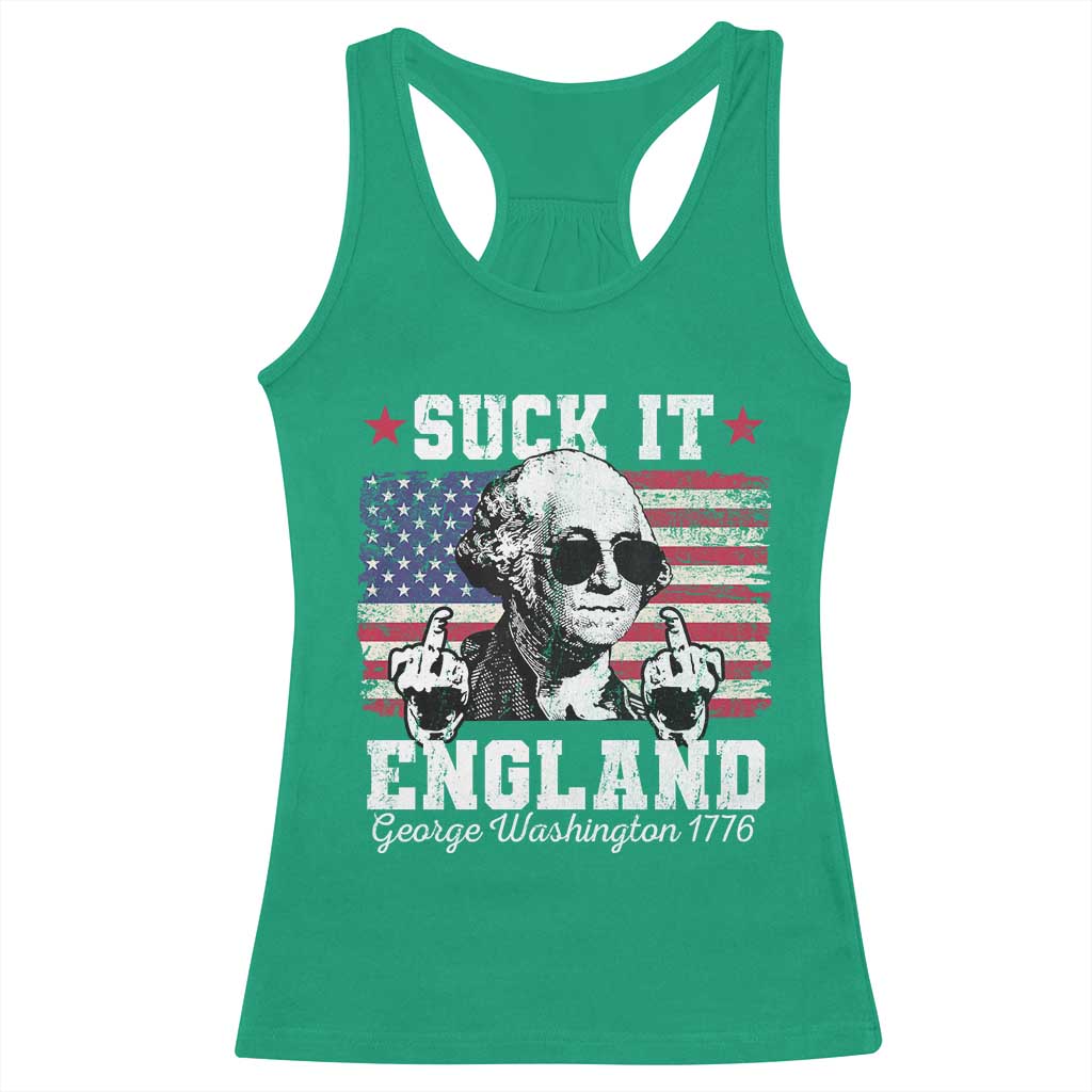 Funny 4th of July George Washington Racerback Tank Top Suck It England 1776 - Wonder Print Shop
