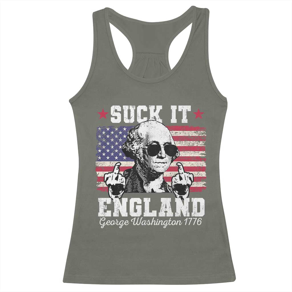 Funny 4th of July George Washington Racerback Tank Top Suck It England 1776 - Wonder Print Shop