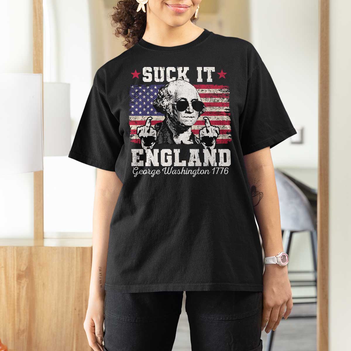 Funny 4th of July George Washington T Shirt For Women Suck It England 1776 - Wonder Print Shop