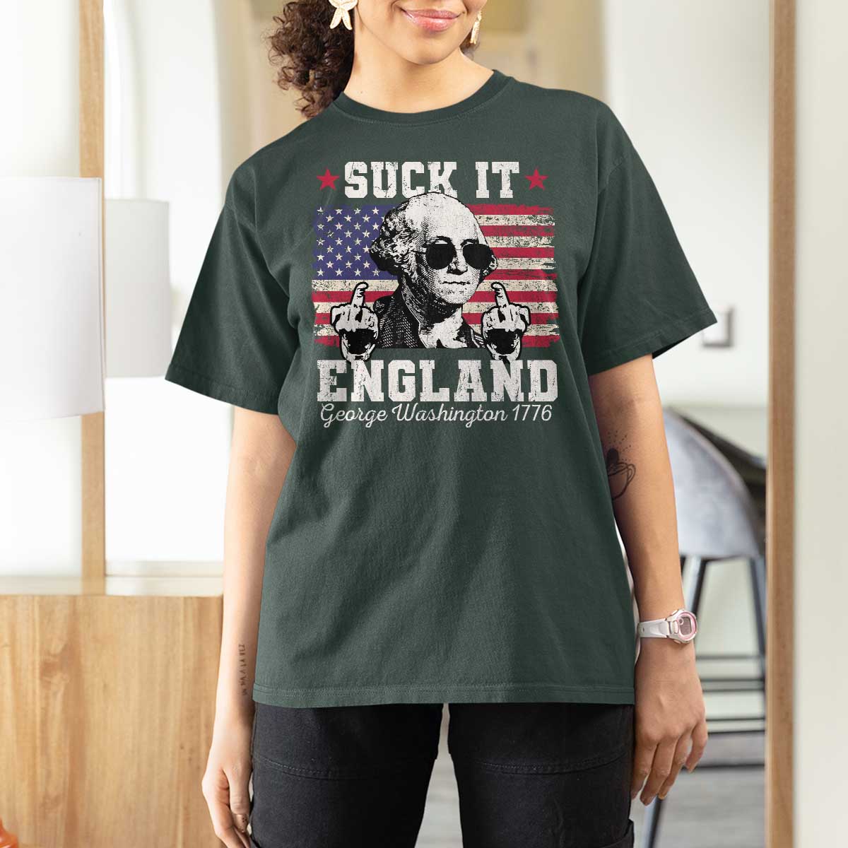 Funny 4th of July George Washington T Shirt For Women Suck It England 1776 - Wonder Print Shop