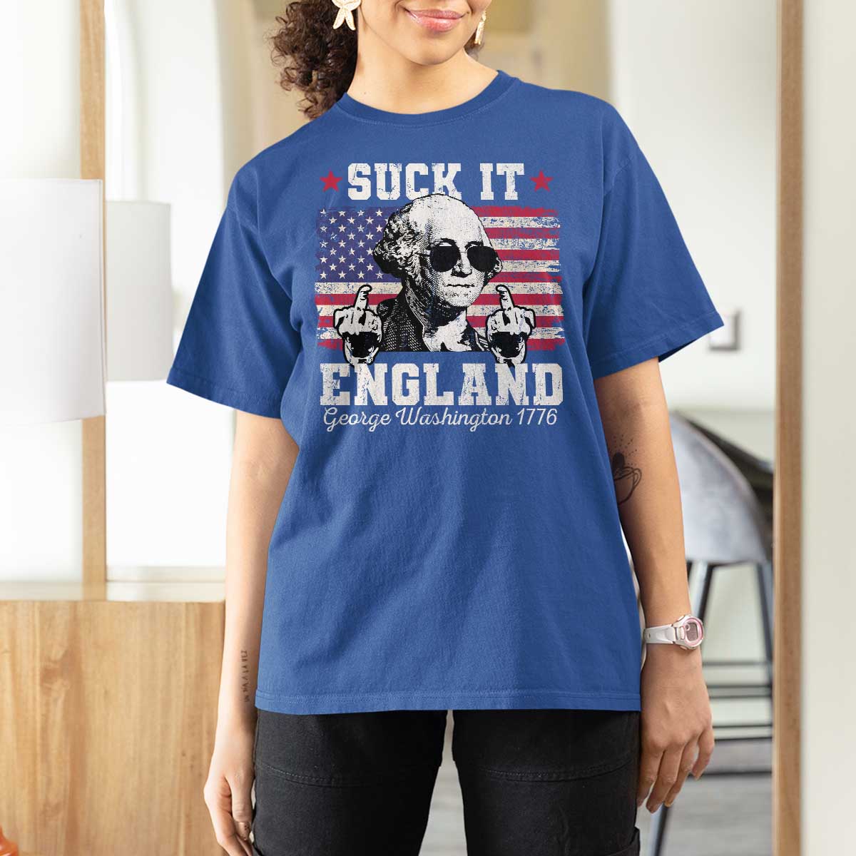 Funny 4th of July George Washington T Shirt For Women Suck It England 1776 - Wonder Print Shop