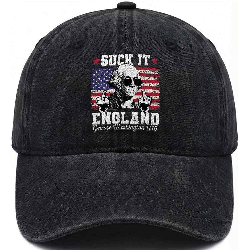 Funny 4th of July George Washington Washed Cotton Baseball Cap Suck It England 1776