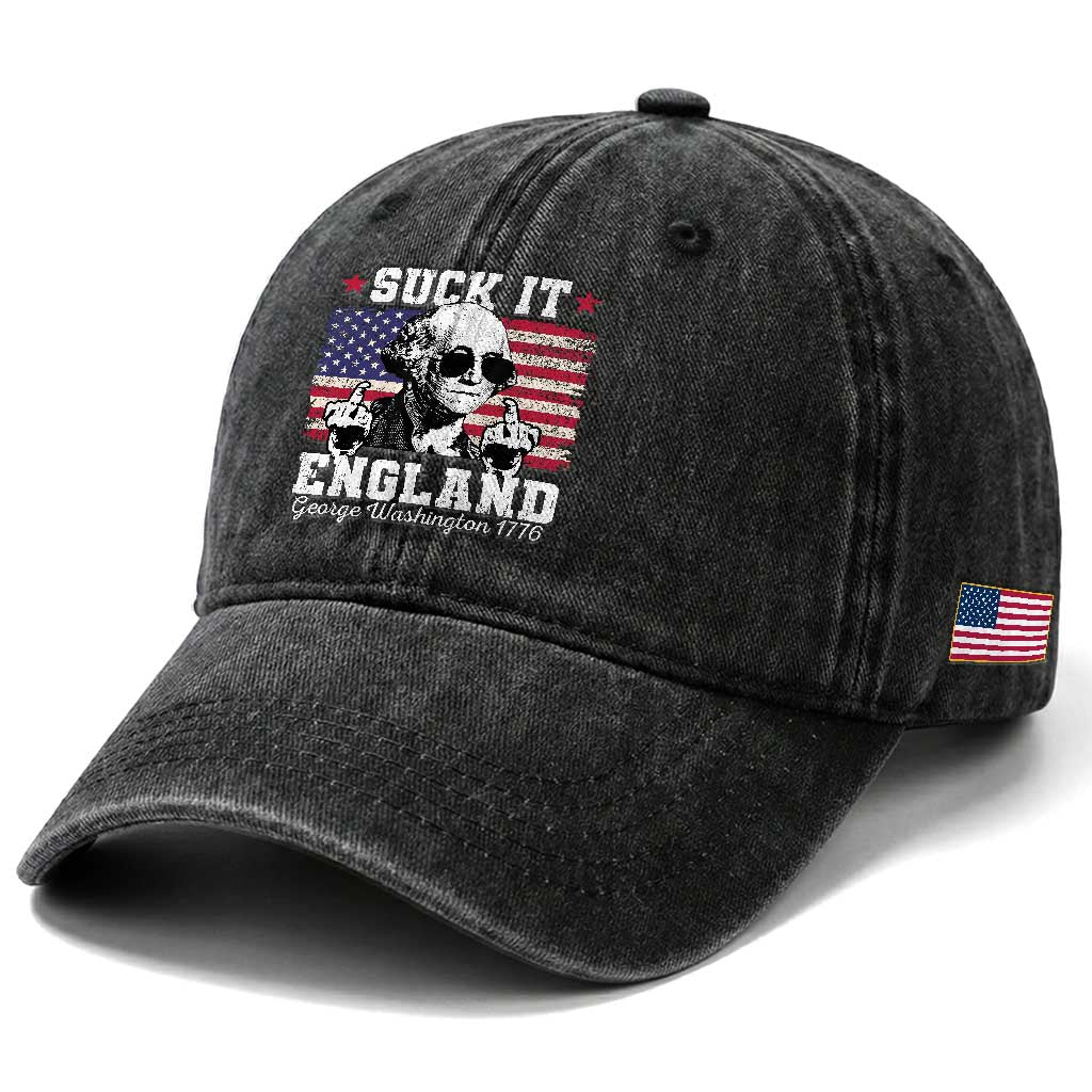 Funny 4th of July George Washington Washed Cotton Baseball Cap Suck It England 1776