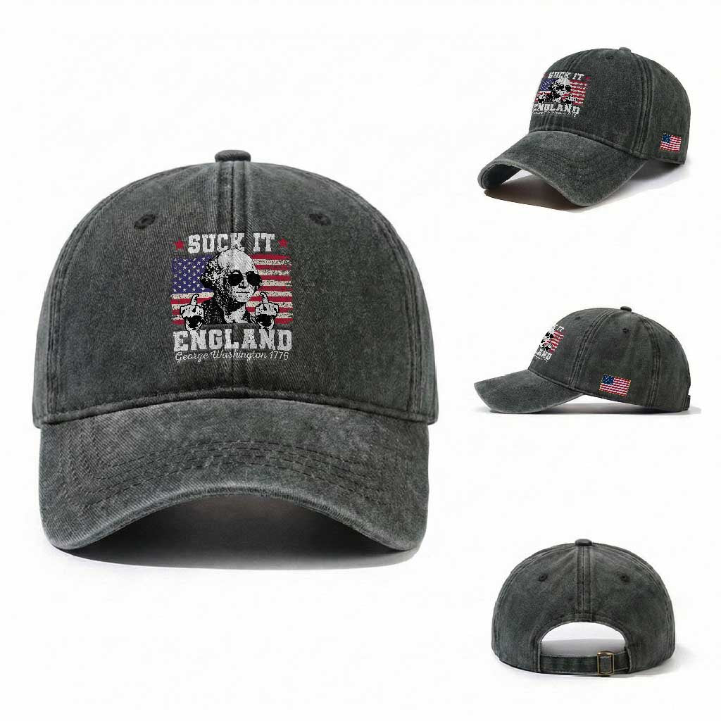 Funny 4th of July George Washington Washed Cotton Baseball Cap Suck It England 1776