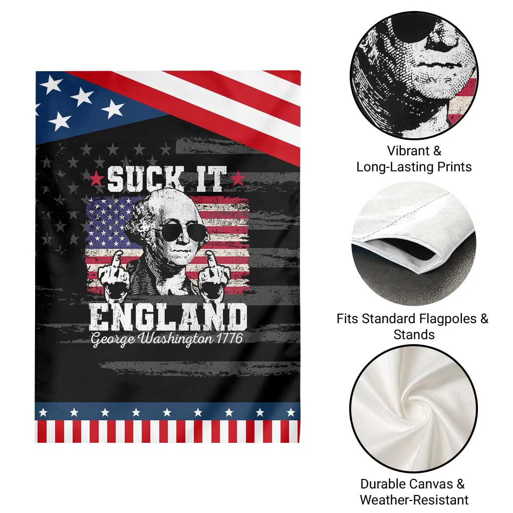 Funny 4th of July George Washington Garden Flag Suck It England 1776