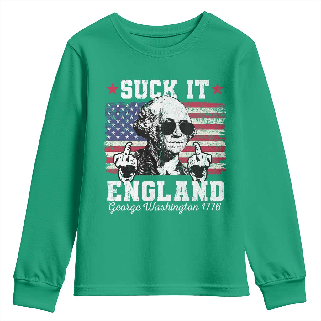 Funny 4th of July George Washington Youth Sweatshirt Suck It England 1776 - Wonder Print Shop