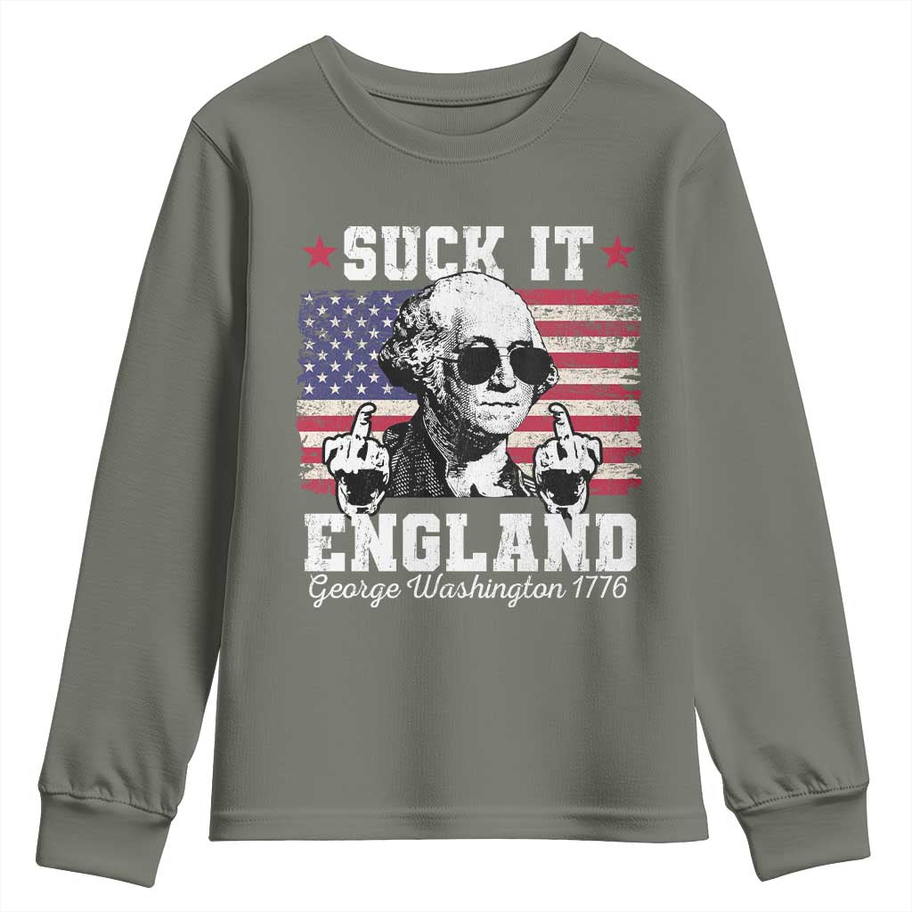 Funny 4th of July George Washington Youth Sweatshirt Suck It England 1776 - Wonder Print Shop