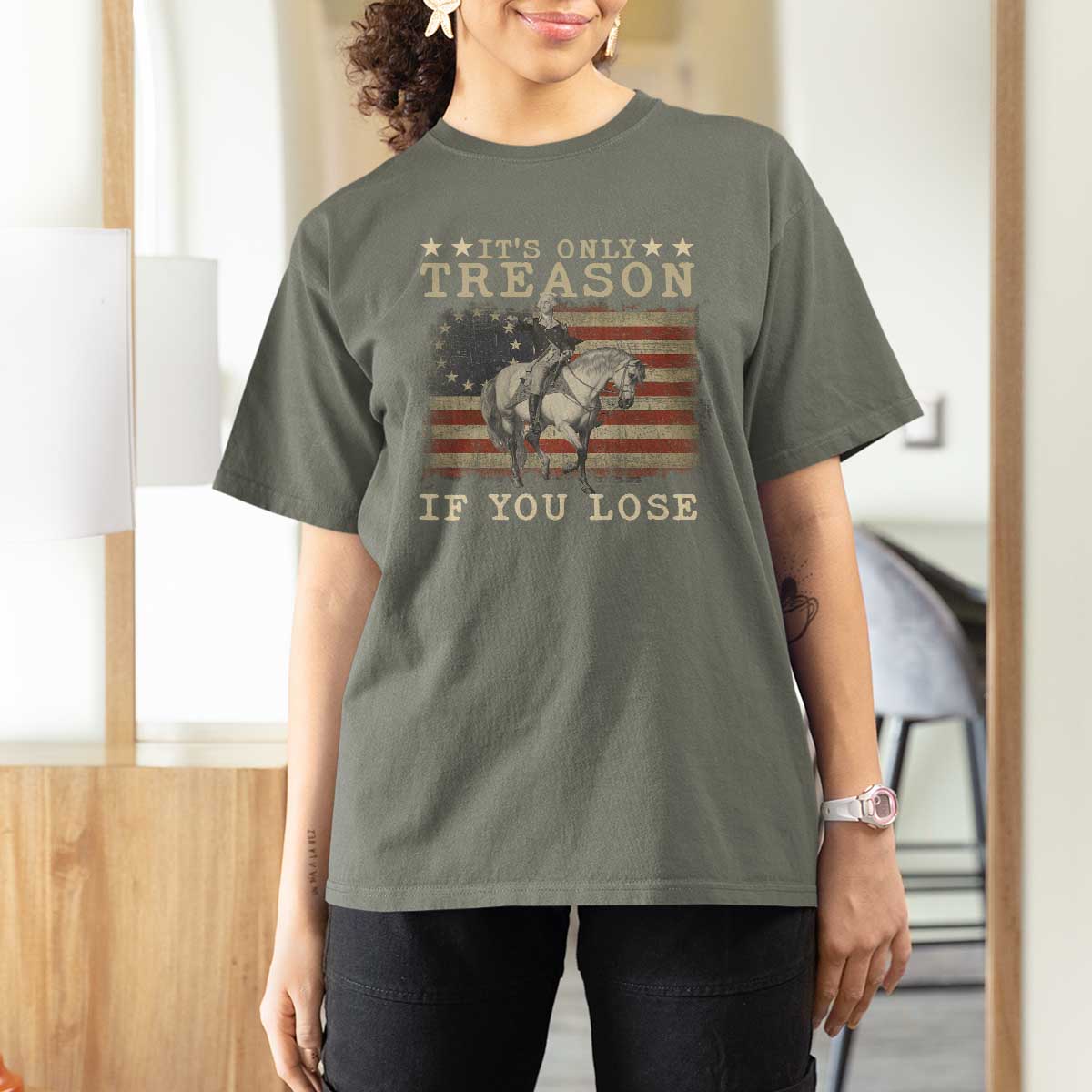 George Washington It's Only Treason If You Lose 4th Of July T Shirt For Women Vintage Retro - Wonder Print Shop